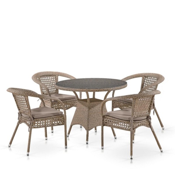 Комплект плетеной мебели Лион-1B T220CT/Y32-W56 Light brown (4+1)