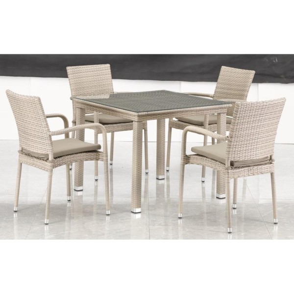 Комплект плетеной мебели T256C/Y376C-W85 Latte (4+1) + подушки на стульях